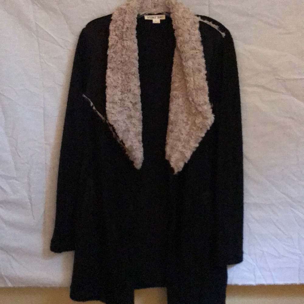 Double Zero Black/ tan chenille sweater jacket